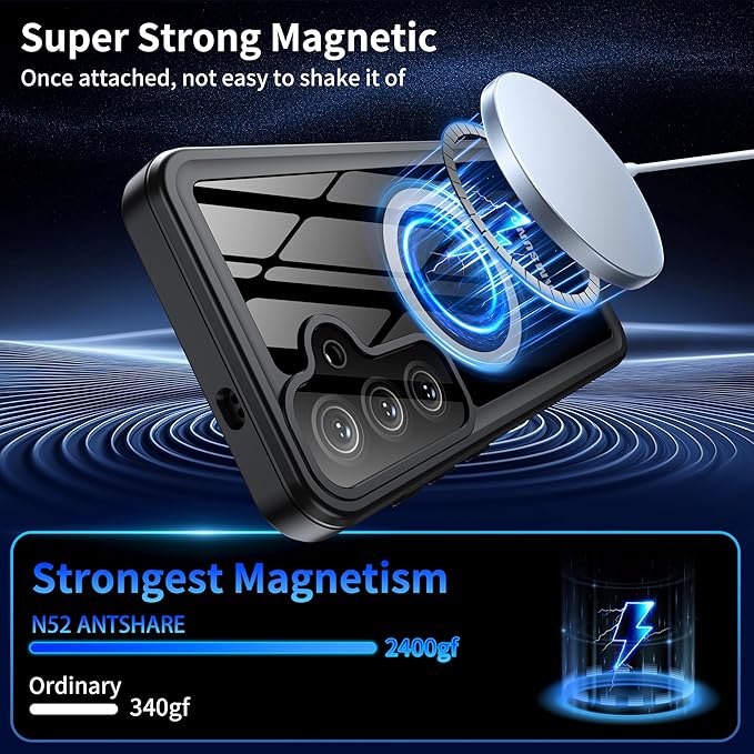 ANTSHARE Magnetic for Samsung Galaxy S25 FE Case, Waterproof with Built in Screen Protector & Camera Protection, [Compatible with MagSafe] [IP68 Underwater], Full Body Rugged Phone Case 6.7'' - Blue