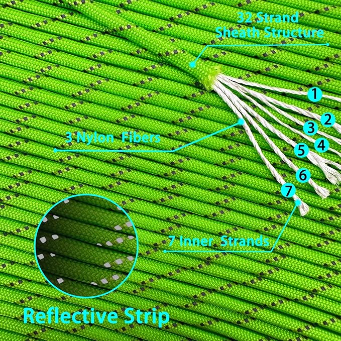 VVAAGG Reflective Paracord Rope 100FT, 7 Strand Nylon para Cord Lanyard Utility 550 Parachute Cord, 4mm Thin Tent Rope for Outdoor Camping Hiking