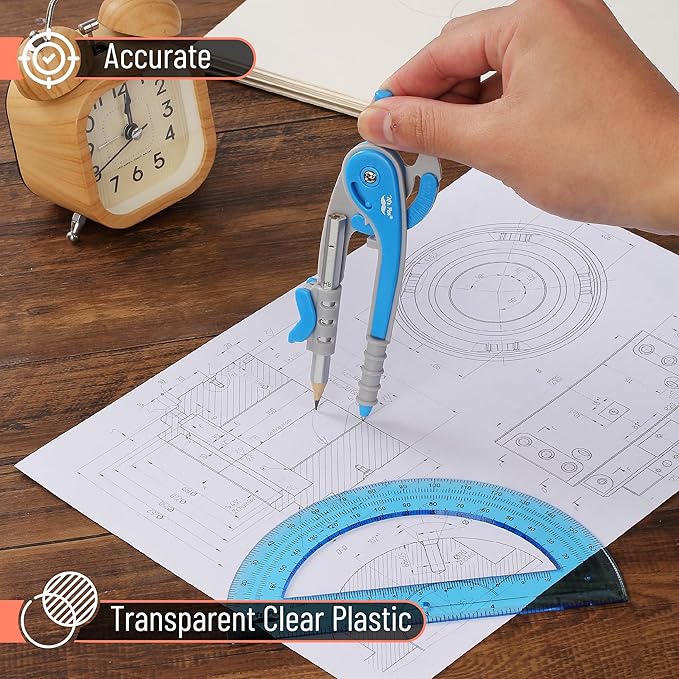 Mr. Pen- Geometry Compass and Protractor Set, 6 Inch Compass, 6 Inch Protractor, Drawing Tool for School, Clear Plastic, Easy Grip, Precision Design for Math, Art, Drafting, Architecture