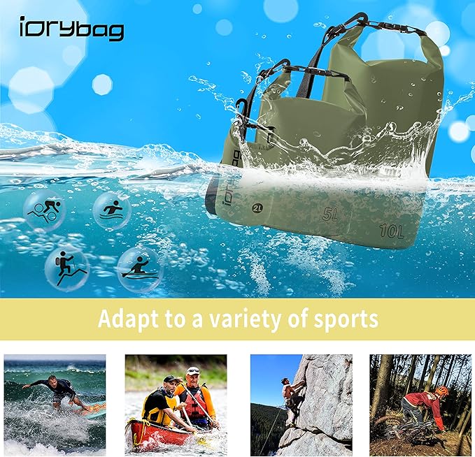 IDRYBAG Dry Bag for Kayaking Waterproof 2L/5L/10L/15L/20L, Small Dry Sack Waterproof Bag for Boating