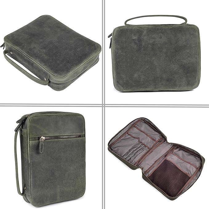 LEATHER VILLAGE Handmade Vintage Leather Bible Cover for Men & Women - Large Protective Bible Case & Organizer for Church, Travel & Study Christian Religious Antique Bookmark - Olive