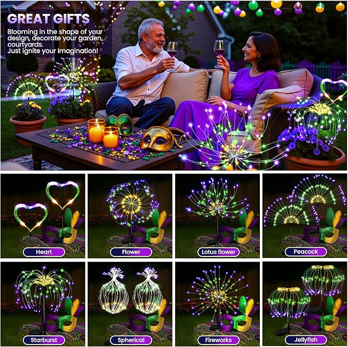 PEVOROS Garden Decor Solar Lights Outdoor,4 Pack 120LED Waterproof Colorful Solar Garden Lights Your Outdoor Decoration,Yard, Patio, Porch,Flower Pot,Pathway, for 4th of July (Purple, Green, Yellow)