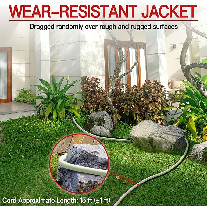 16/3 13A 125V 1625W 30 FT Outdoor Extension Cord Waterproof, Weatherproof & Flame Retardant White 3 Prong Power Cord Outside for Lawn & Garden,125 VAC 16AWG SJTW, ETL Listed