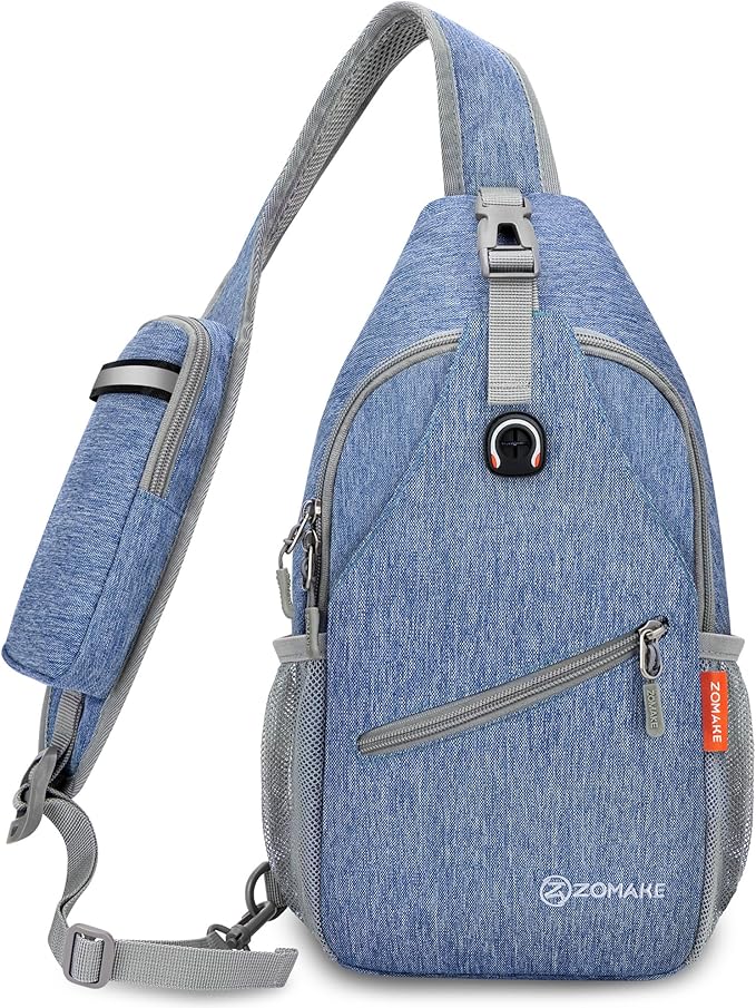 ZOMAKE Sling Bag,Small Crossbody Sling Backpack,Water Resistant Shoulder Daypack for Travel,Anti Thief Chest Bag for Hiking(Light Blue)