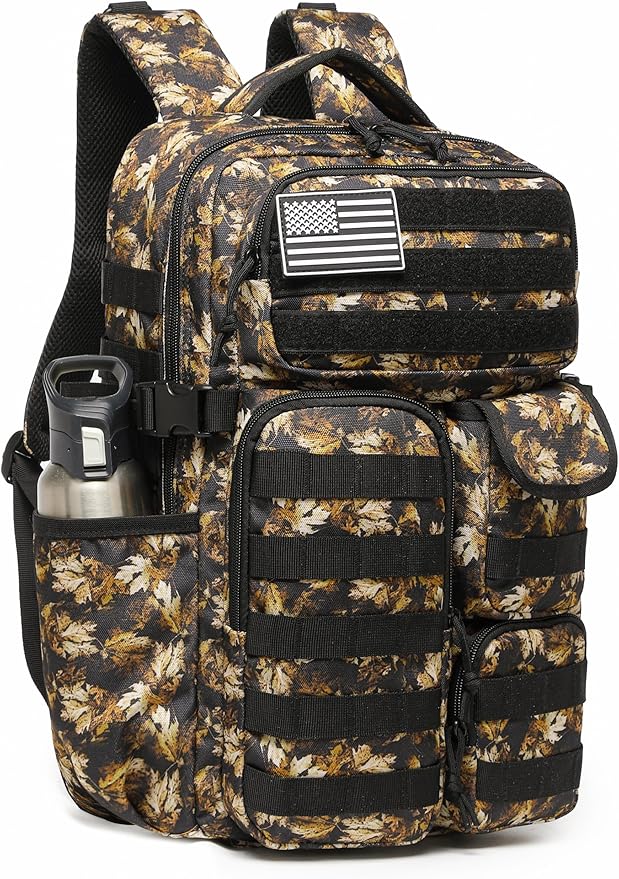 Wotony Tactical Backpack - Military waterproof backpack with multiple pockets and tactical gear for the outdoors (Yellow Maple Leaf, 25L)