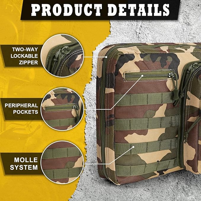 DULCE DOM 36 42 48 Inch Double Rifle Case, Tactical Soft Padded Backpack for Hunting & Shooting Range, Heavy-Duty Storage Gun Bag for 2 Rifles & Pistols with Lockable Zippers & MOLLE System
