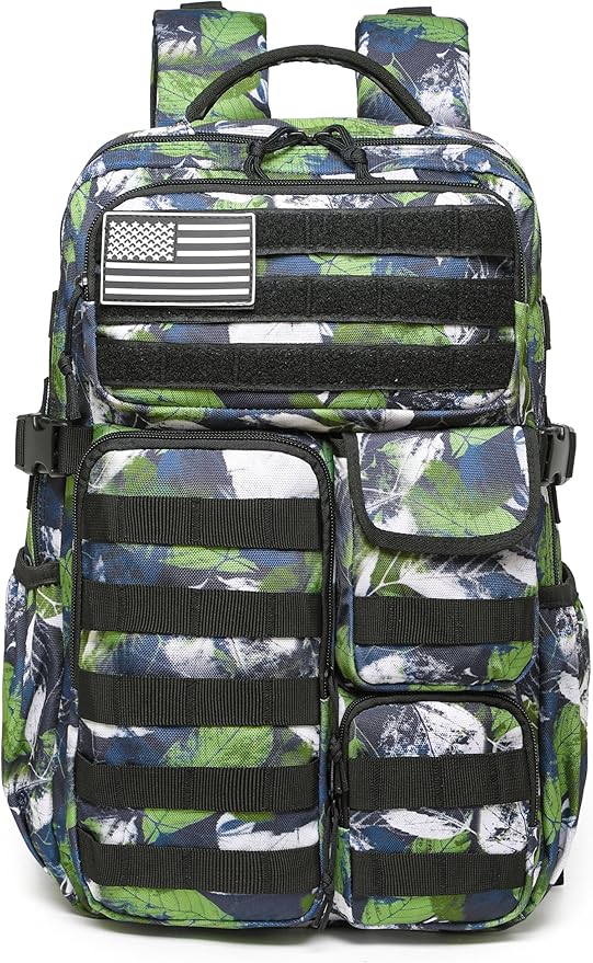 Wotony Tactical Backpack - Military waterproof backpack with multiple pockets and tactical gear for the outdoors (Green Leaf, 25L)