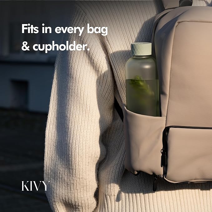 KIVY Slim Water Bottle 32oz [Lightweight & Shatterproof] Fits Backpack & Cupholder for Travel, Sports, School, Gym - Sage green water bottle no straw for Gym - Screw top - Dishwasher Safe