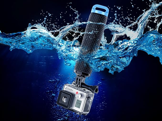 Floating Hand Grip Waterproof Monopod for GoPro Hero 13 12 11 10 9 8 7 6 5 4 3+ 2 1 Session Black Silver Handler & Handle Mount Accessories Kit for Water Sport and Action Cameras (Blue)