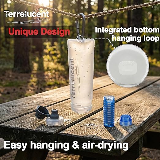 33.8 oz Collapsible Water Bottle with Filter, Squeeze Filtered Water Bottle, BPA-Free, Dual Filtration, Ultralight Water Filter System for Hiking, Camping, Backpacking (White, 33.8 OZ)