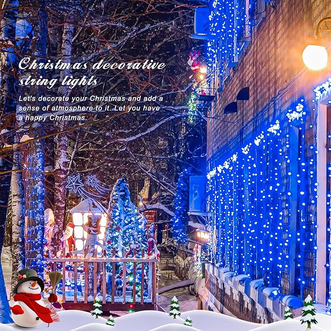 JMEXSUSS 150 LED Blue Christmas Lights Indoor Outdoor, Connectable 59 ft String Lights Plug in, 8 Modes Blue Twinkle Fairy Lights for Bedroom Patio Party Tree Christmas Decorations (Pack of 2)