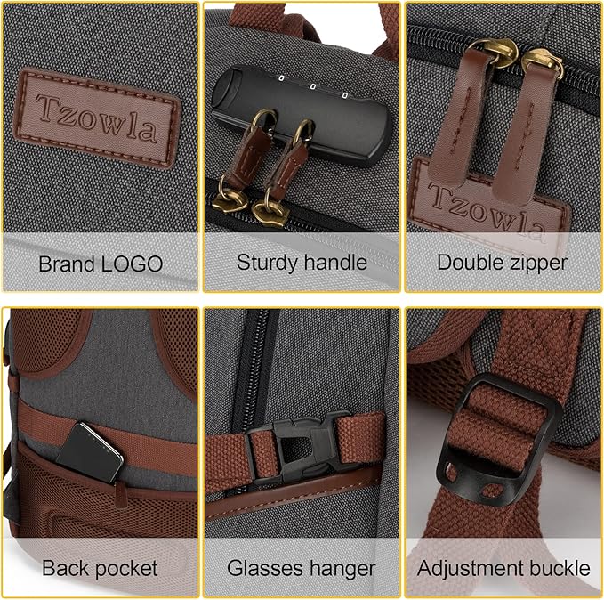 Tzowla Canvas Laptop Backpack-Anti Theft Bag for Men Women,Rucksack Fits 15.6Inch Laptop, Work Travel with Lock
