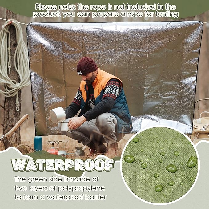 Kingdder 2 Pcs Heavy Duty Emergency Blankets for Survival Camping Blanket Insulated Tarp 60 x 82 Inches Outdoor Waterproof Thermal Reflective Tarp Tent Insulation for Camp Hiking Picnic