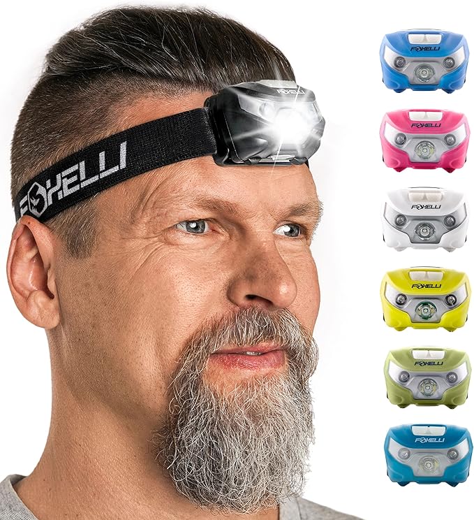 Foxelli USB-C Rechargeable LED Headlamp – Super Bright, Lightweight Head Lamp for Running, Camping, Hiking & Work – Comfortable Fit for Adults & Kids