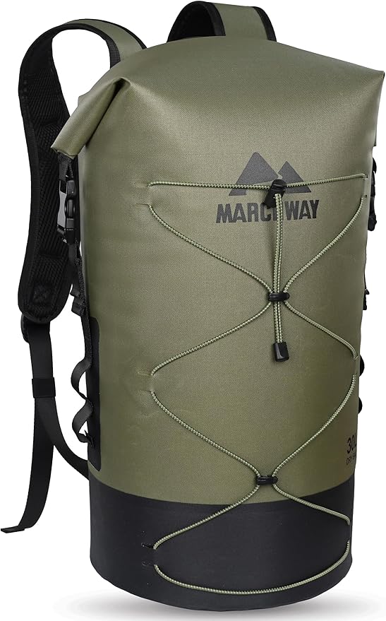 MARCHWAY Floating Roll Top Dry Bag, Flexible Lightweight TPU Waterproof Backpack 20L/30L/40L with Padded Straps for Boating, Kayaking, Swimming, Hiking, Beach (Green, 40L)