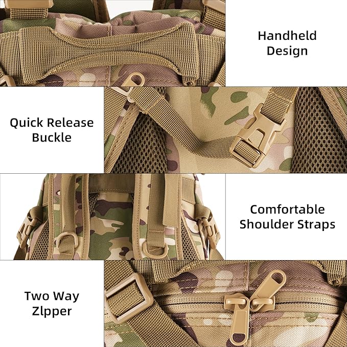 aiGear Tactical Backpack for Men, 25L Military Backpack, 3-Day Bug Out Bag for Camping Hiking Hunting with Molle System Army Daypack (25L Camo)