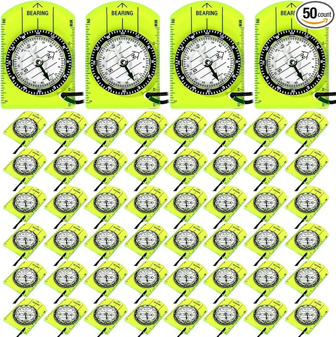 50 Pack Orienteering Compass Bulk Advanced Baseplate Compass Hiking Survival Camping and Navigation Tool Survival Gifts for Hiking Camping Backpacking Map Reading