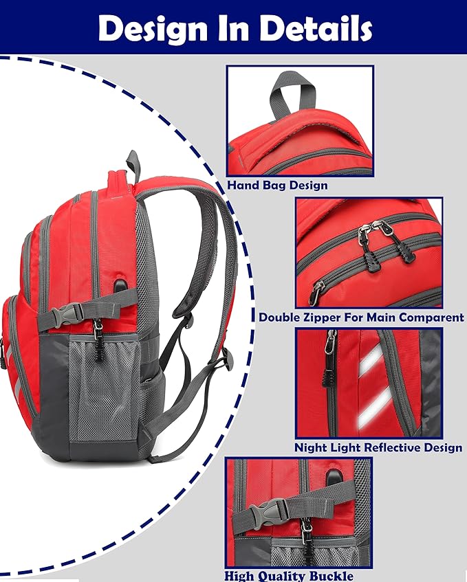 ProEtrade Extra Large Backpack Bookbag for College Laptop Travel, Fit Laptop Up to 17 inch with USB Charging Port Multi Compartment Anti theft, Gift for Women Men (Light Red)