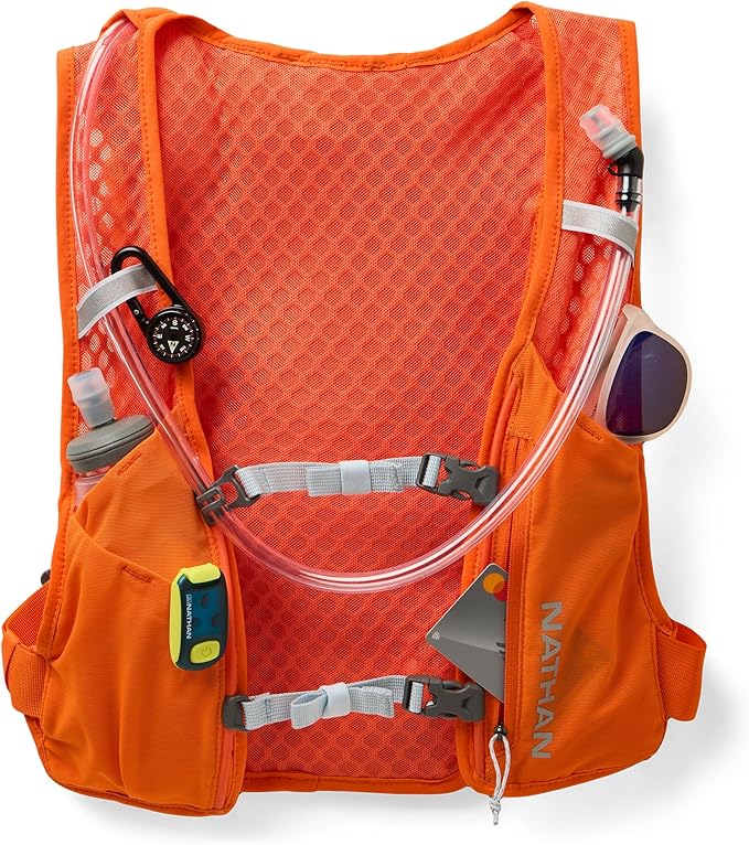 Nathan QuickStart Hydration Pack Vest with Bladder or flasks, Storage Pockets, Breathable Moisture-Wicking Fabric, Adjustable Straps for Running, Hiking, Walking, Marathons, Obstacle Races