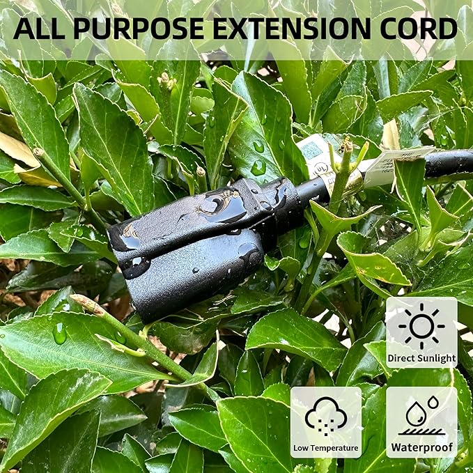 YOJOE Indoor Outdoor Extension Cord, 3 Prong 13A Weatherproof Power Cord, 16 Gauge Heavy Duty 15 ft Black Extension Cord for Garage, Garden and Home, 16/3 SJTW UL Listed