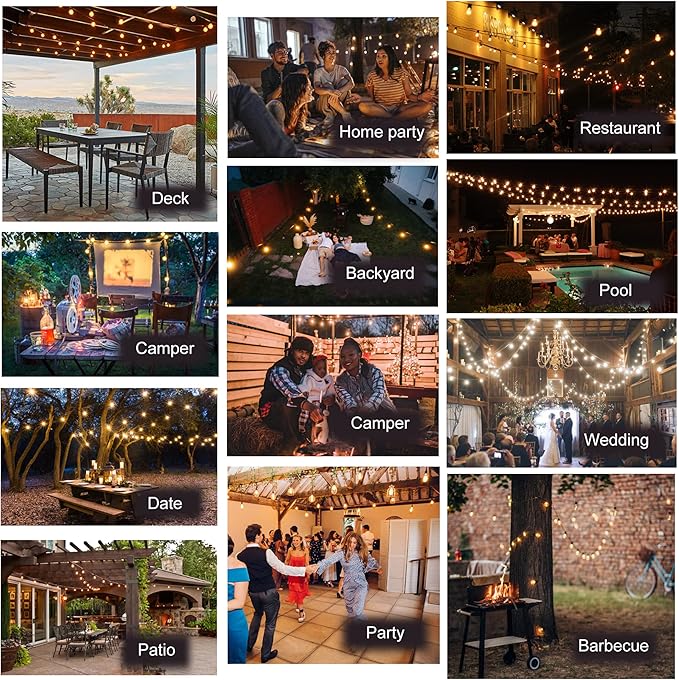 DAMAING Outdoor String Lights 200FT Waterproof, Patio String Light with 104 Edison LED Bulbs - Shatterproof, Connectable Hanging Lights for Outside Backyard, Porch Party Wedding - 2x100FT White Cable