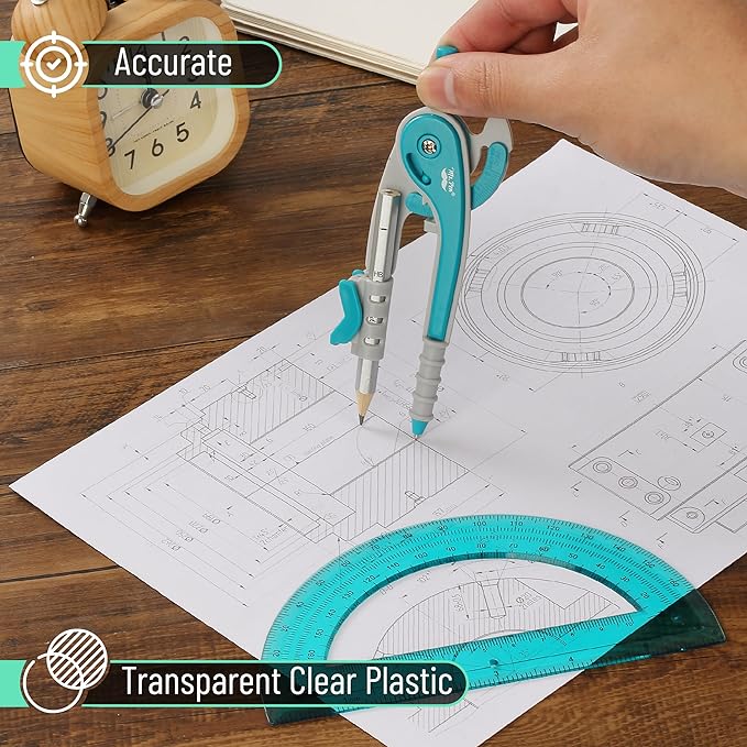 Mr. Pen- Geometry Compass and Protractor Set, 6 Inch Compass, 6 Inch Protractor, Drawing Tool for School, Clear Plastic, Easy Grip, Precision Design for Math, Art, Drafting, Architecture