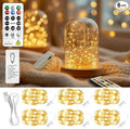 ZSJWL 6 Pack Rechargeable Fairy Lights with Remote & DIY Timer, 7Ft 20LED Mini Battery String Light, Twinkle Silver Copper Wire Lights for Wedding Party Bedroom Christmas Table Decoration(Warm White)