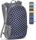 ZOMAKE Lightweight Packable Backpack,Foldable Backpacks Small Daypack for Hiking Water Resistant Day Bag for Travel(Navy Blue,White polka dots)
