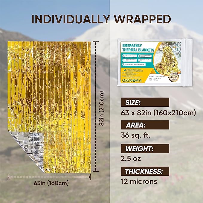General Medi Emergency Blanket (12-Pack), Emergency Gold Foil Blanket– Perfect for Outdoors, Hiking, Survival, Marathons or First Aid