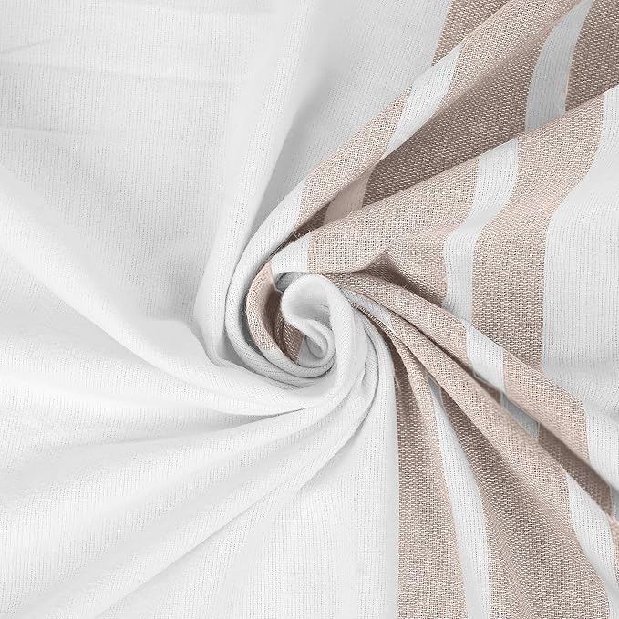 Linteum Textile Cotton Blended Hospital Patient Bath Blanket, Bed Bath Sheet, Twin Blanket Lightweight Sheet Blankets 70x90 in, 1.75 lb. White with Beige Stripes