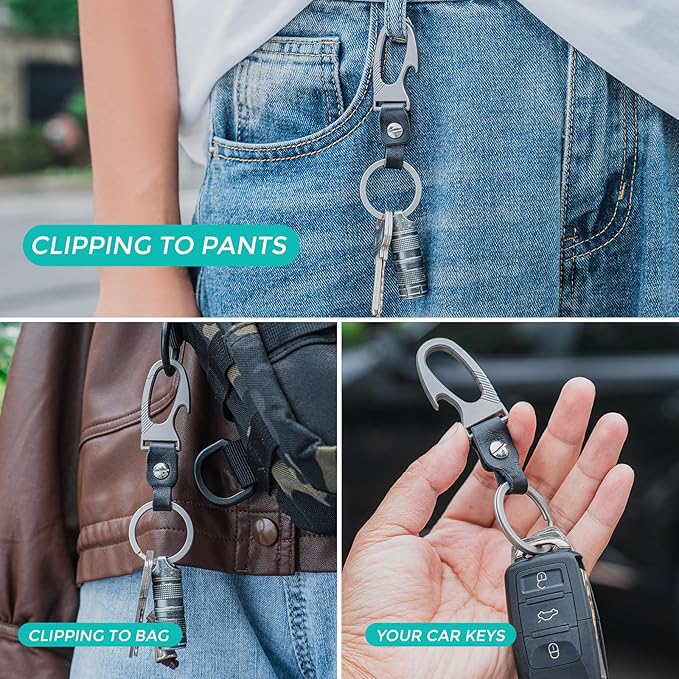 TISUR Titanium Carabiner Keychain Clip, Anti-Lost Key Ring Holder, Self-Locking Metal Gate Clip Key Chain Bottle Opener for Men Women