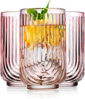 Glaver's Vintage Glassware Art Deco Glasses Ribbed Drinking Glasses U-Shape Arch Design Colored Cocktail Kitchen Tumblers Everyday Dinner Decorative Party (Pink S/4 17oz)