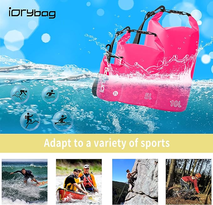 IDRYBAG Dry Bag for Kayaking Waterproof 2L/5L/10L/15L/20L, Small Dry Sack Waterproof Bag for Boating