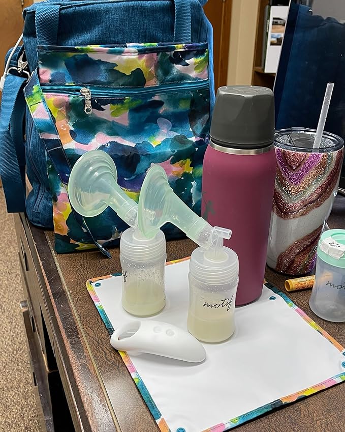 Sarah Wells Pumparoo Wet Dry Bag for Breast Pump Parts – Compact Organizer with Waterproof Pocket, Staging Mat & Fridge Hack – Machine Washable Pumping Accessory (Aquarelle)