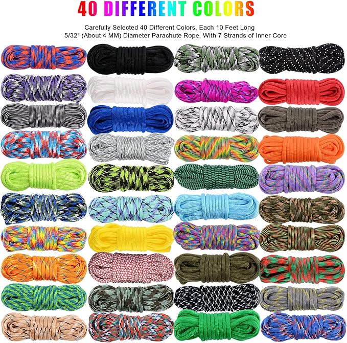 550 Paracord Type III - Survival Paracord Bracelet Rope Kits - Tent Rope Parachute Cord Combo Crafting Kits, Many Colors of Outdoor Survival Rope - Great Gift