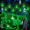 iBaycon Solar Halloween Lights, 27Ft 10 LED Bulbs Flickering Flame String Light, Outdoor Waterproof Solar Flame Lights for Garden Yard Patio Halloween Decorations (Green)