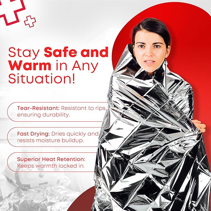 Ever Ready First Aid Mylar Rescue Blanket, Large Silver Thermal Sheet for Emergency and Survival, 54” x 84” – 20 Count