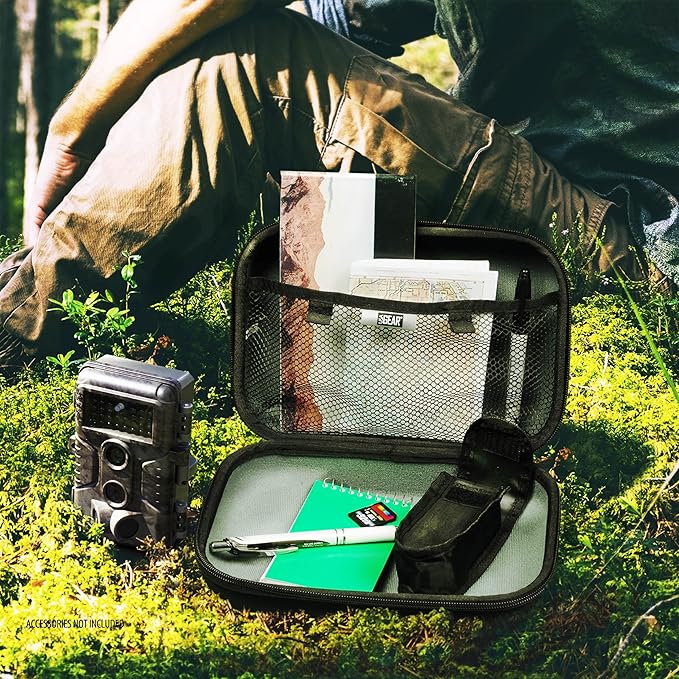 USA Gear Trail Camera Case - Hard Shell Case for Trail Cameras Compatible with GardePro A3, Moultrie, Bushnell, and More - Hunting Accessories, Water Resistant Exterior - Black