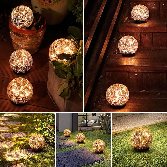 MLKNK Solar Globe Lights Outdoor Waterproof-Solar Balls-Solar Garden Lights-Orbs for Outside 6 Pack Cracked Glass Ball for Lawn Patio Yard Backyard Decorations