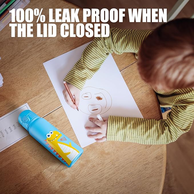 OLDLEY 20 Oz Insulated Stainless Steel Water Bottle For Kids, With Straws Leak-proof, Kids Water Bottles For School Boys Girls,Dinosaur