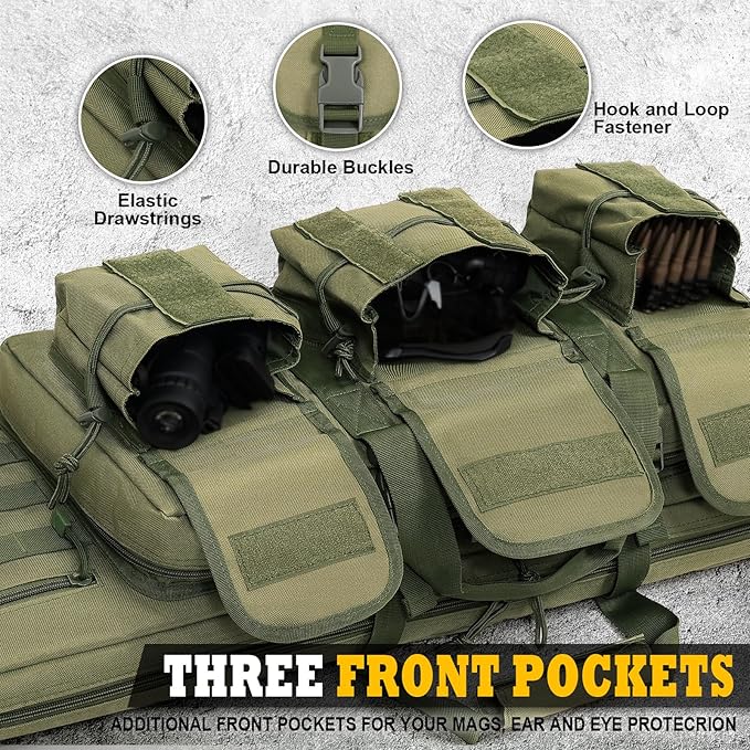 DULCE DOM 36 42 48 Inch Double Rifle Case, Tactical Soft Padded Backpack for Hunting & Shooting Range, Heavy-Duty Storage Gun Bag for 2 Rifles & Pistols with Lockable Zippers & MOLLE System