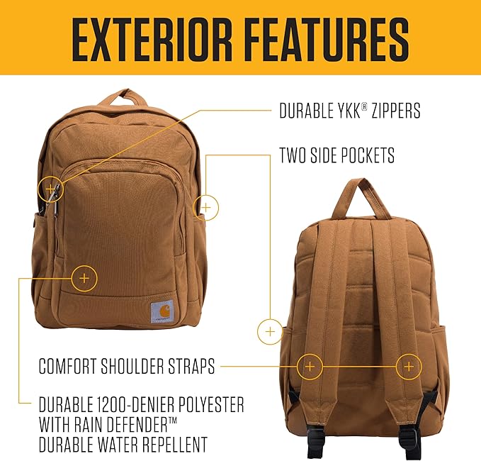 Carhartt 25L Classic Laptop Backpack, Durable Water-Resistant Pack W/ 15" Laptop Sleeve and Multiple Organizational Compartments, Black