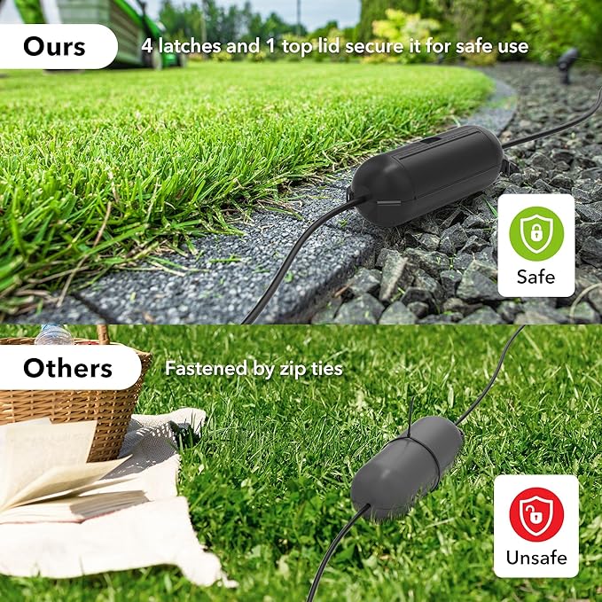 [2 Pack] Outdoor Extension Cord Safety Cover, BN-LINK Outdoor Plug Protector Waterproof, Electrical Connection Box for Holiday String Lights & Tools, Black