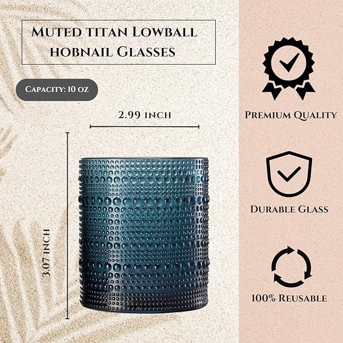 Khen Plastic Hobnail Drinking Glasses Set of 6 Neutral Tones Cups 14oz, Shatterproof & Unbreakable Acrylic Beaded Design, BPA-Free, Dishwasher Safe Indoor/Outdoor Drinkware for Water, Juice, Cocktails