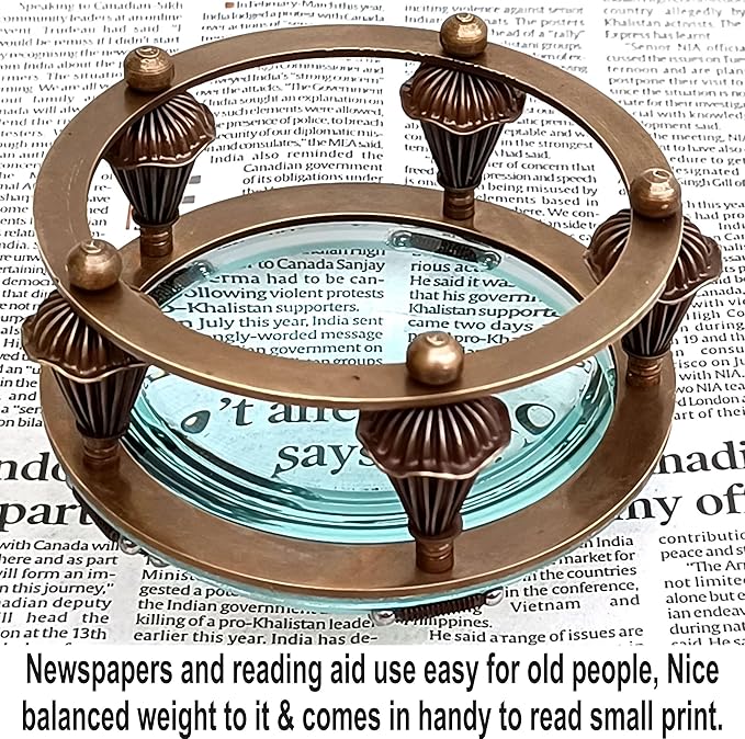Antique Brass Magnifying Glass Lens for Reading Books & Newspaper Vintage Style Desk Magnifier With Jute Case Paperweight Chart Map Reader, Jewelry Loupe, Classroom Science, Insect & Hobby Observation