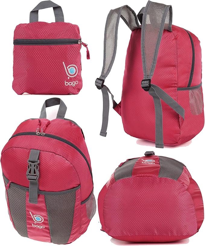Bago Lightweight Small Hiking Backpack for Women and Men - 25L Travel Day Pack - Foldable Hiking Daypack Ultralight for Camping Outdoor Sports - Day Bag Packable Backpack for Travel (Red)