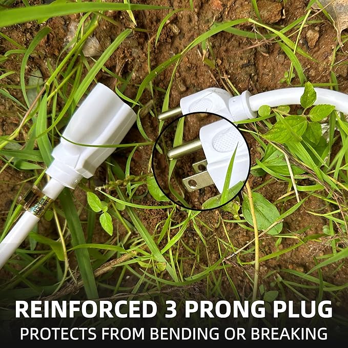 YOJOE Indoor Outdoor Extension Cord, 3 Prong 13A Weatherproof Power Cord, 16 Gauge Heavy Duty 8 ft White Extension Cord for Garage, Garden and Home, 16/3 SJTW UL Listed