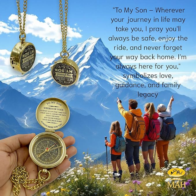 Brass Compass Gift to My Son Never Forget I Love You, Sentimental Keepsake from Mom Dad Grandparents, Inspirational Guidance Compass Gift for Son Graduation Birthday Baptism Confirmation Gift Idea