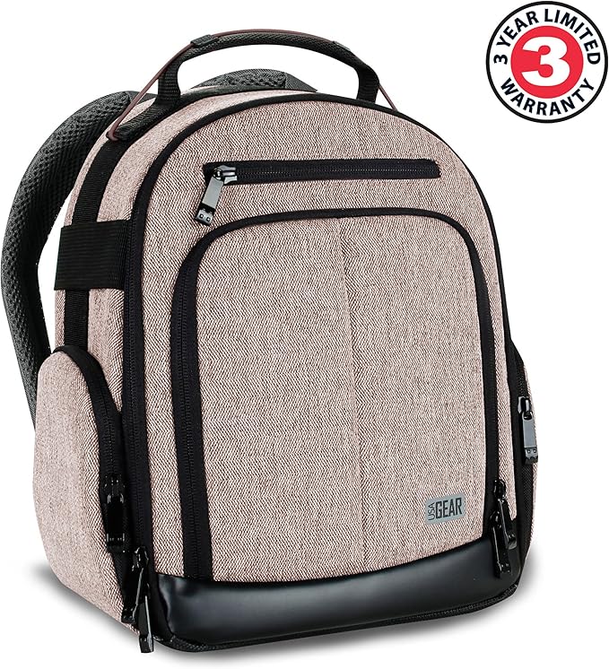 USA Gear Audio Equipment Backpack Fits Audio-Technica System 10, Shure BLX4 Microphone System, Sennheiser EW-DP & more Wireless Mic System - Wireless Microphone Bag Backpack for Recording Mics (Brown)