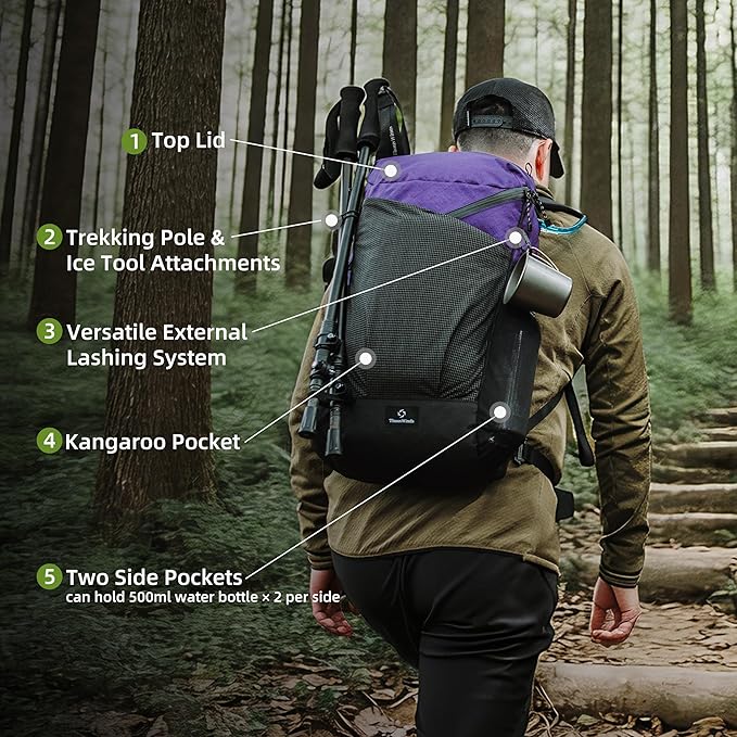 Thous Winds Ultralight Backpack, 20+5L Waterproof Hiking Daypack, EPX200 Fabric, 500g Lightweight Travel Backpack for Men Women Outdoor Camping Backpacking, Black